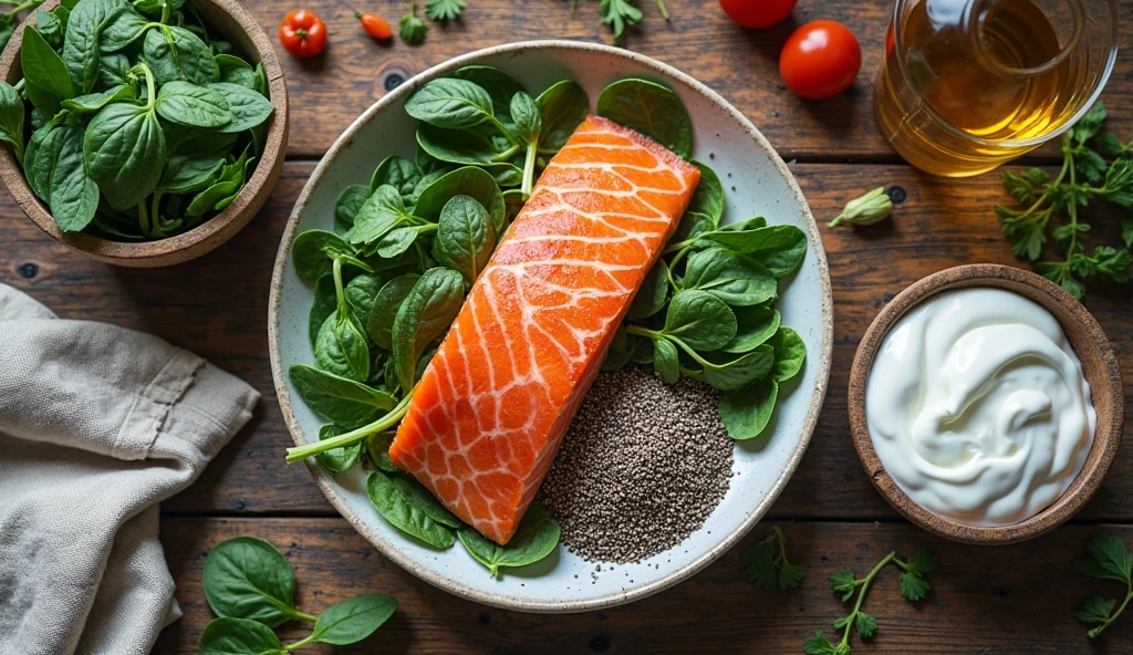Montage de quatre aliments riches en nutriments pour réparer naturellement une déchirure musculaire