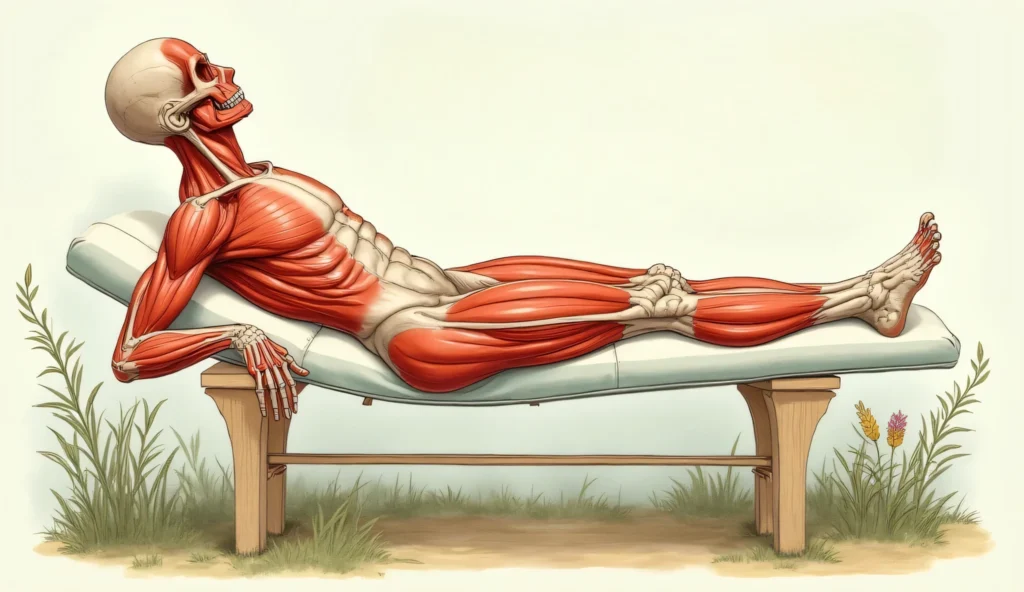 Schéma anatomique montrant comment surélever un bras ou une jambe pour soulager une déchirure musculaire, méthode naturelle incluse dans les remèdes de grand-mère pour accélérer la récupération